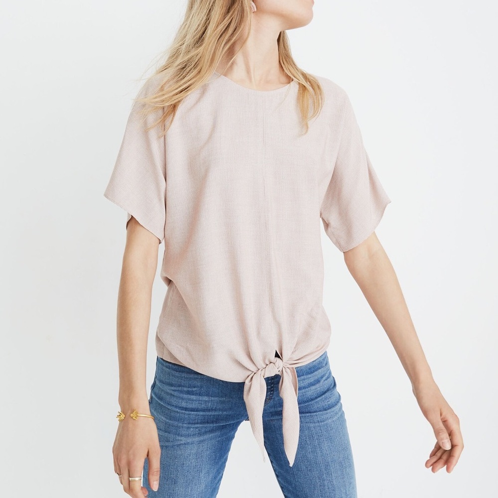 Madewell Short Sleeve Button-Back Tie Tee in Stripe